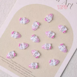 Pink cone-style kitty resin nail decorations with colorful icing, size 12×8mm