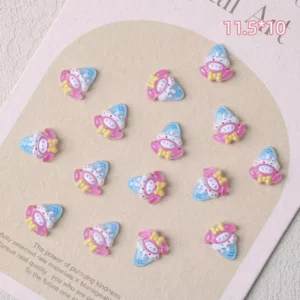 Blue-and-pink My Melody resin nail charms wearing cone hats, size 11.5×10mm