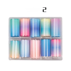 Set 2 of Dreamy Galaxy Nail Foils with blue, lavender, and sea green ombrés