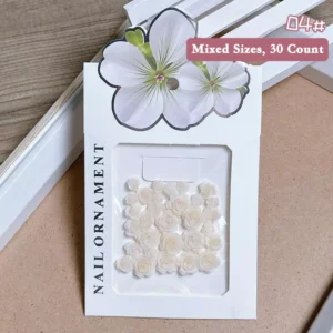 Creamy white floral nail charms – 3D blooming rose embellishments