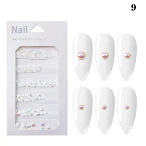 Round holographic nail studs with rainbow crystal effect