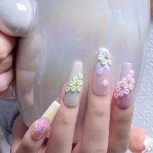Pastel leaf and dot nail charms with pearl accenting