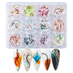 Complete holographic sequin kit with 12 colors and artistic nail tips