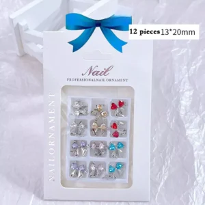 Nail art set with 12 pieces of rhinestone bow dangle charms