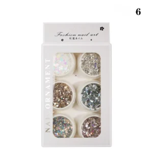 Party Nail Sequins set in mixed holographic shades of bronze, green, and purple
