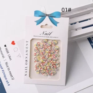 Pack of dreamy 3D rose nail charms with iridescent multicolor petals in 01# variant
