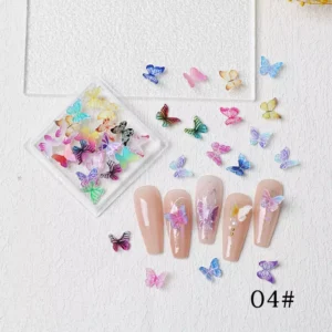 Multicolor butterfly nail charms and beige manicure – style 04 set
