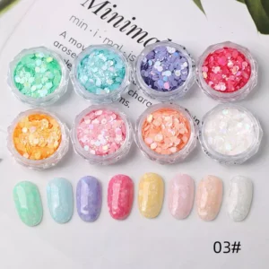 Pastel holographic glitter nail flakes in soft rainbow tones