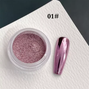 Mirror Chrome Nail Powder in muted rose pink with applied swatch