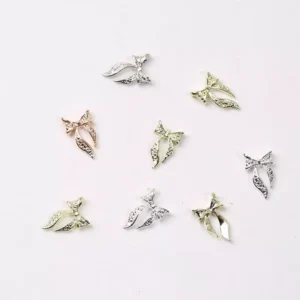 Variety of 3D alloy bow nail charms with long flowing tails