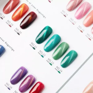 Green gradient magnetic gel polish shades in natural lighting