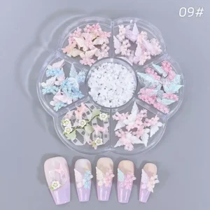 Colorful pastel butterfly nail charms with mini floral accents