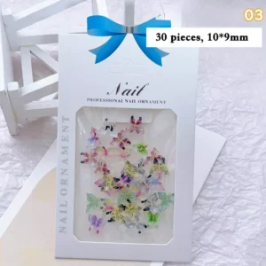 Translucent butterfly nail charms with soft shimmer and fairy-like design