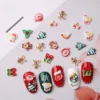 Holiday nail charms, Resin Christmas nail charms featuring Santa Claus, reindeer, gifts, and trees
