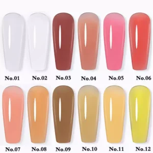 Builder Nail Gel swatch chart featuring shades No.01 to No.12