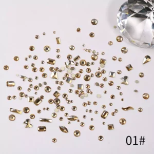 01# champagne gold flatback nail rhinestones in mixed shapes