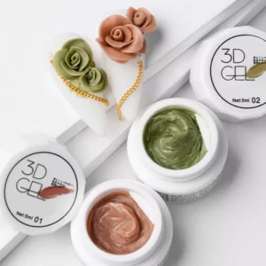3D Gel jars with rose petal nail designs on press-ons