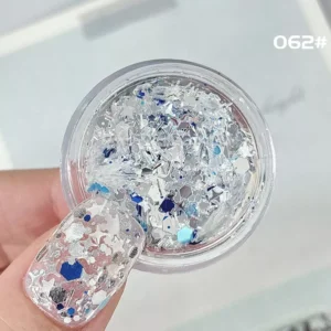Frozen Star Glitter Mix – transparent white and blue sequin nail glitter for winter nail art