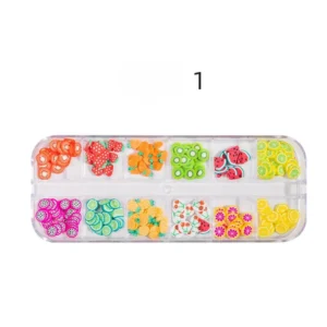 Box 1 featuring fruit slice kawaii nail charms in 12 colorful variations