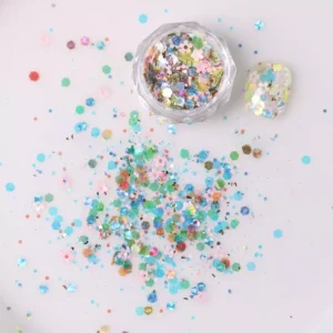 Multicolor floral holographic nail glitter scattered in garden-inspired tones