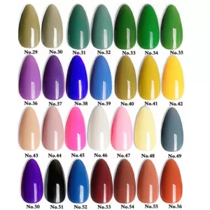 Swatch panel showing Colorful Gel Polish shades 29 to 56