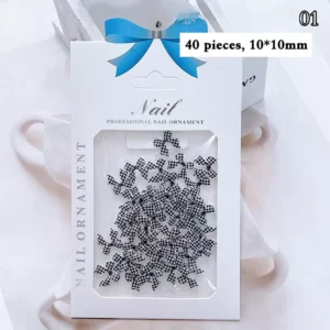 Black gingham plaid bow nail charms, 40 pieces, 10x10mm