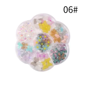 Glittery resin bow nail charms with colorful jelly flowers and star shapes