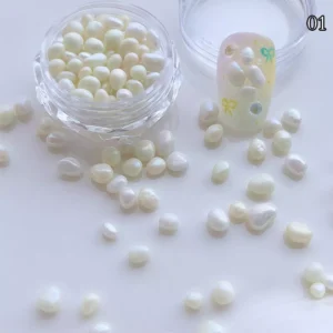 Dopamine pearl pebble nail charms in pastel white shades with glossy finish