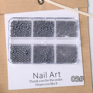 Gunmetal gray nail pearls in multi-size assortment