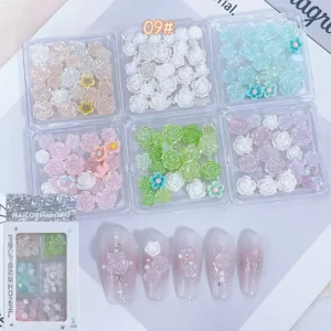 Nail decorations set 09# Glossy Rose Garden Mix with pastel resin roses and floral accents in six colorways