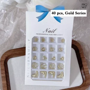 40-piece nail charm kit in assorted gold designs