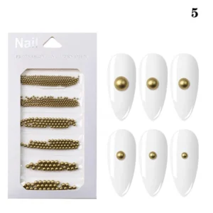 Golden nail pearls in vintage tone and various sizes for luxury nail decoration