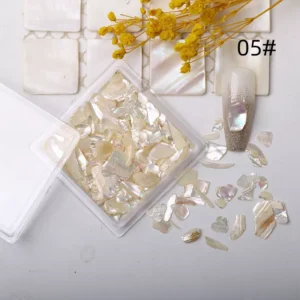 Iridescent abalone nail flakes in soft gold tones – real shell material