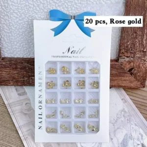 Full product package of Golden Rose Nail Charms - 20-piece set