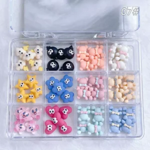 Cartoon eye and teddy bear nail charms with fun expressions