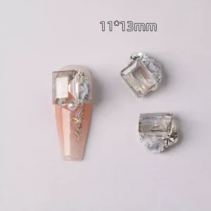 Smoky gray nail gem with rose and clear pearl, 11x13mm