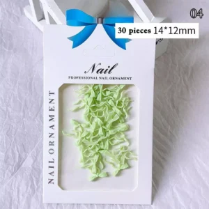Green bow ribbon nail charms in professional packaging with 30 pieces