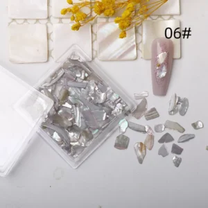 Smoky grey abalone shell nail art flakes – subtle iridescent shimmer from real shells