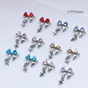 Heart bow dangle nail charms with double hearts and cross pendants