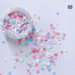 Heart-shaped iridescent sequins in light candy tones for nail art