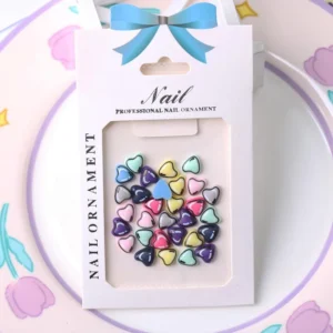 Set of colorful heart nail charms for dopamine and Y2K manicure styles
