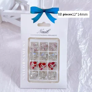 Nail ornament pack of 12 Crystal Heart Bow Nail Charms
