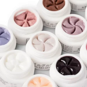Close-up of open 3D carving gel jars with visible smooth swirl texture