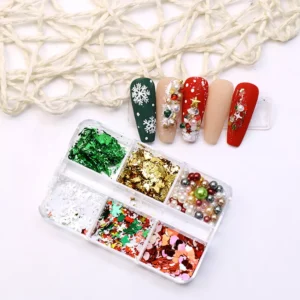 Full Christmas nail art kit with glitters, sequins, and pearls