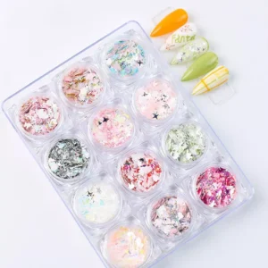 Holographic cartoon nail sequins set with mixed glitter shapes