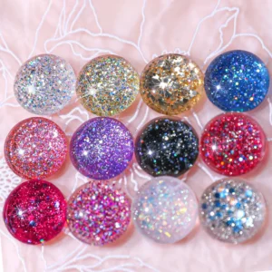 Close-up of Starry Glitter Gel Polish resin dots in full color range