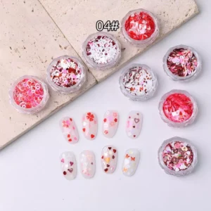 Valentine-inspired holographic glitter in heart, flower, and butterfly shapes