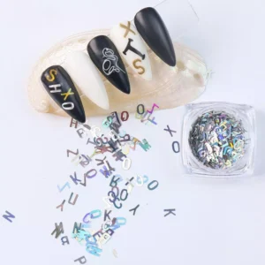 Holographic silver letter glitter for creative alphabet nail art