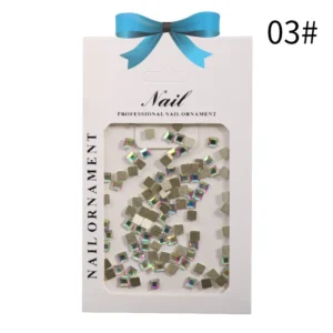 Holographic shine square nail crystals in vibrant rainbow hues
