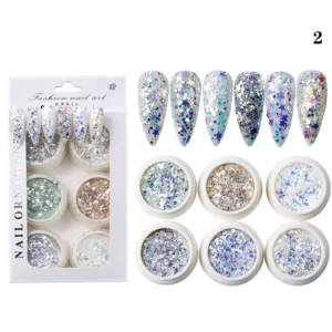 Holographic Star and Snowflake Nail Glitters in Cool Tones